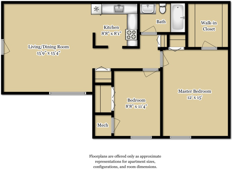 The Hamilton, 2 Bedrooms + 1 Bath